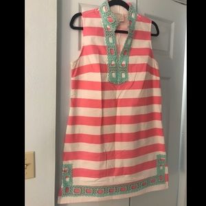 Teal + pink striped dress